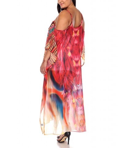 Plus Size Sheer Maxi Caftan Red and Orange $39.60 Tops