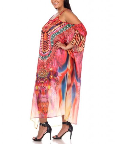 Plus Size Sheer Maxi Caftan Red and Orange $39.60 Tops