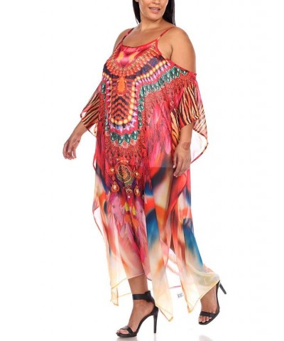 Plus Size Sheer Maxi Caftan Red and Orange $39.60 Tops