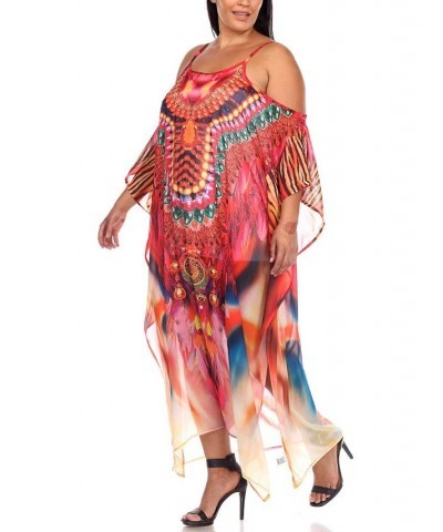 Plus Size Sheer Maxi Caftan Red and Orange $39.60 Tops