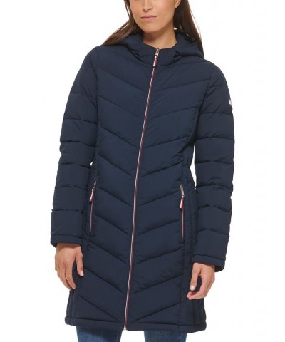 Women's Hooded Packable Puffer Coat Blue $52.50 Coats