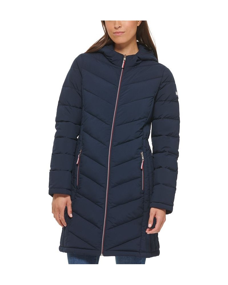 Women's Hooded Packable Puffer Coat Blue $52.50 Coats