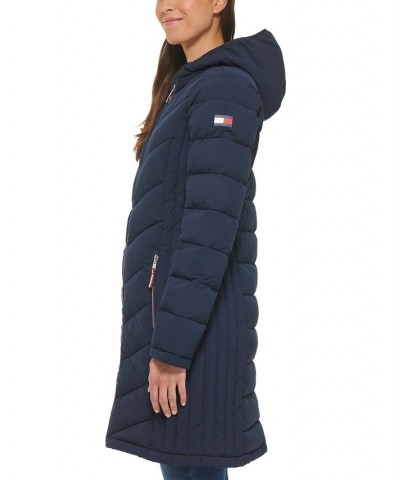 Women's Hooded Packable Puffer Coat Blue $52.50 Coats