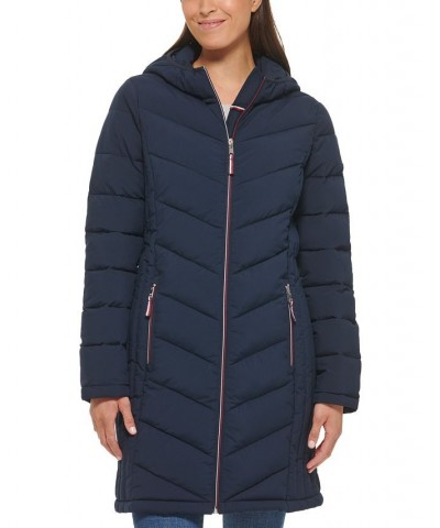 Women's Hooded Packable Puffer Coat Blue $52.50 Coats