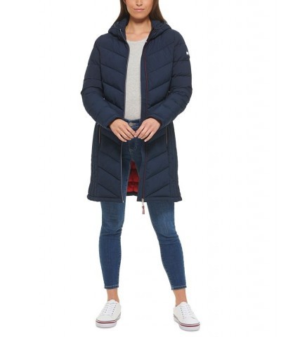 Women's Hooded Packable Puffer Coat Blue $52.50 Coats