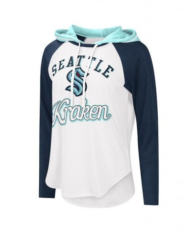 Women's Starter White Deep Sea Blue Seattle Kraken MVP Raglan Hoodie T-shirt Blue $20.00 Tops