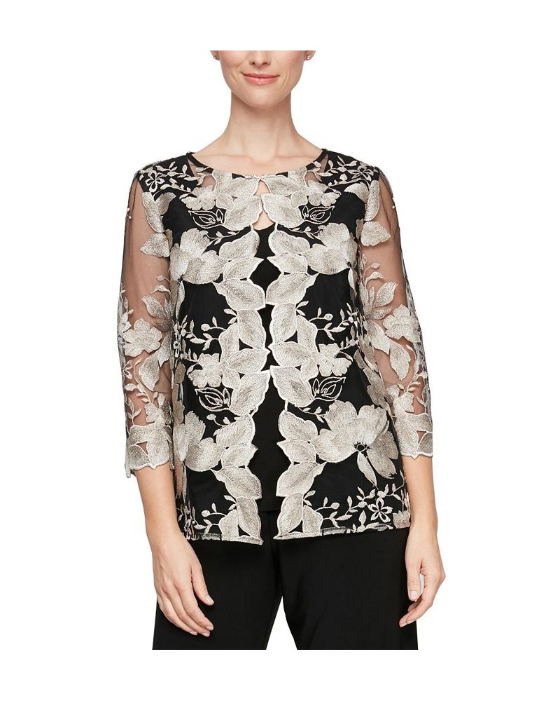 Petite Embroidered Layered-Look Top Black Taupe $81.12 Tops