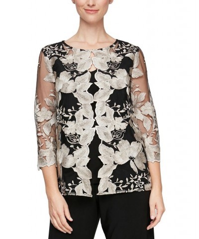 Petite Embroidered Layered-Look Top Black Taupe $81.12 Tops