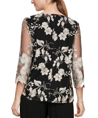 Petite Embroidered Layered-Look Top Black Taupe $81.12 Tops