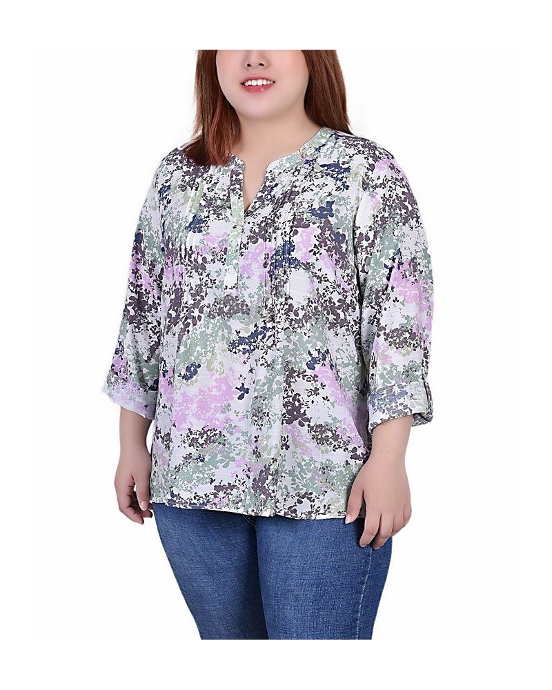 Plus Size 3/4 Roll Tab Sleeve Blouse Top Tiedye Floral $16.64 Tops