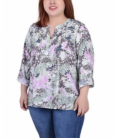 Plus Size 3/4 Roll Tab Sleeve Blouse Top Tiedye Floral $16.64 Tops