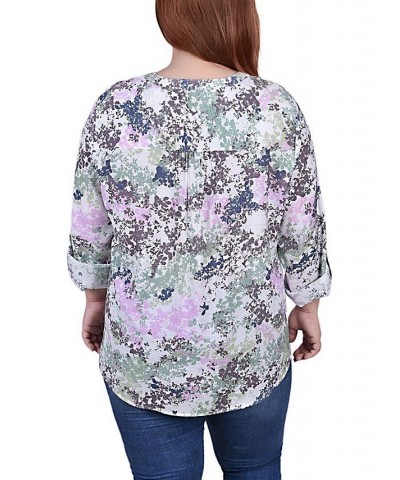 Plus Size 3/4 Roll Tab Sleeve Blouse Top Tiedye Floral $16.64 Tops