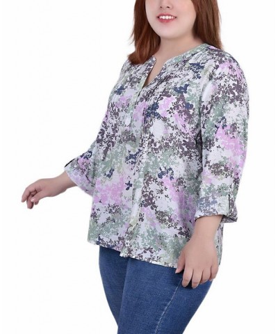 Plus Size 3/4 Roll Tab Sleeve Blouse Top Tiedye Floral $16.64 Tops