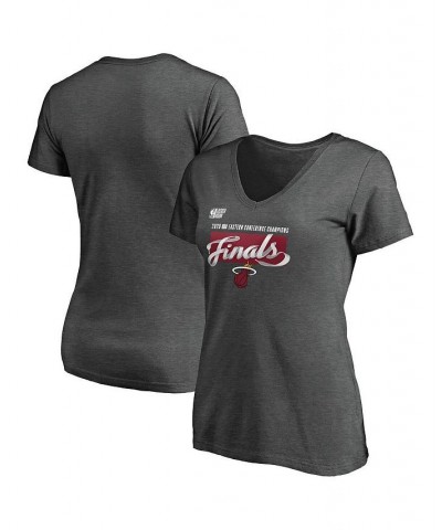 Women's Miami Heat 2020 Eastern Conference Champions Locker Room Plus Size V-Neck T-Shirt Heather Charcoal $28.31 Tops