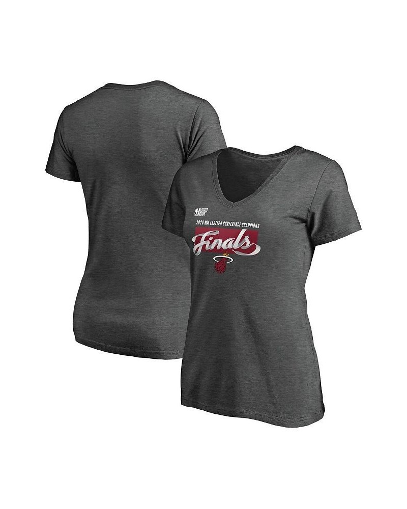 Women's Miami Heat 2020 Eastern Conference Champions Locker Room Plus Size V-Neck T-Shirt Heather Charcoal $28.31 Tops