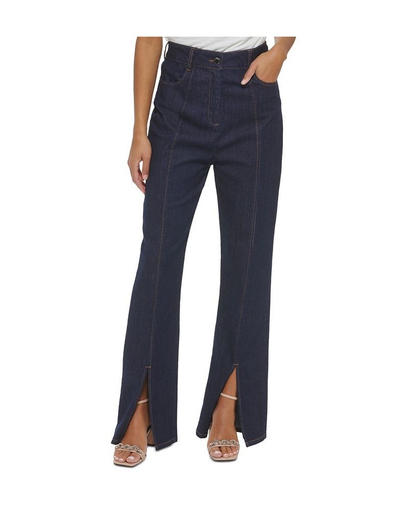 Women's Denim Slit-Hem Pants Dark Denim $31.26 Pants