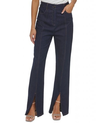 Women's Denim Slit-Hem Pants Dark Denim $31.26 Pants