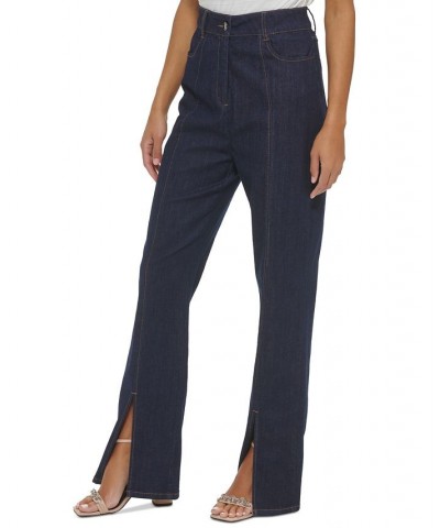 Women's Denim Slit-Hem Pants Dark Denim $31.26 Pants