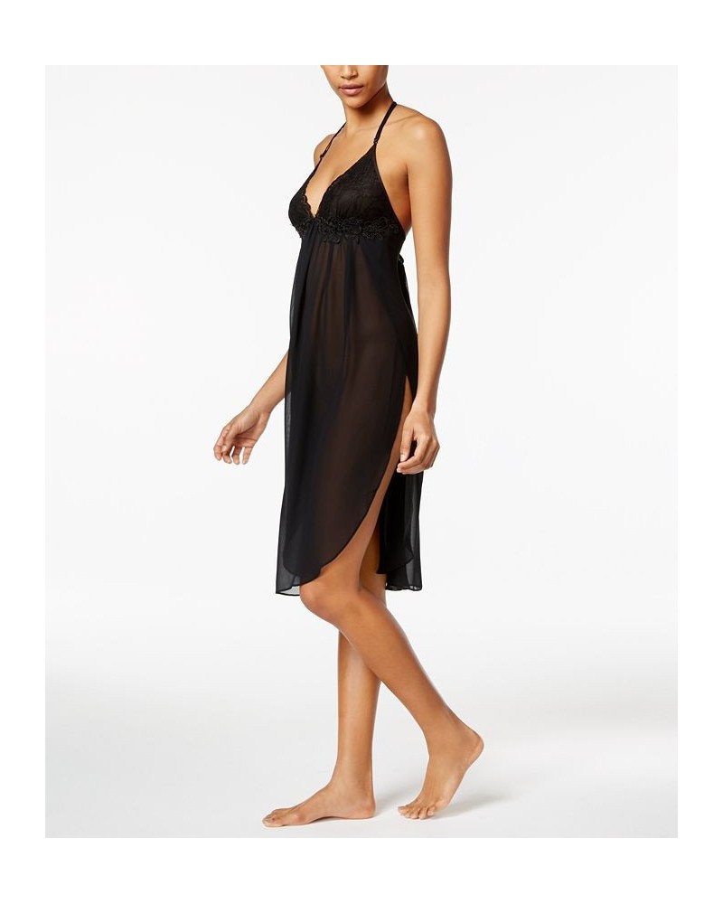 Juliet Lace-Trimmed Chiffon Midi Nightgown Black $19.60 Sleepwear