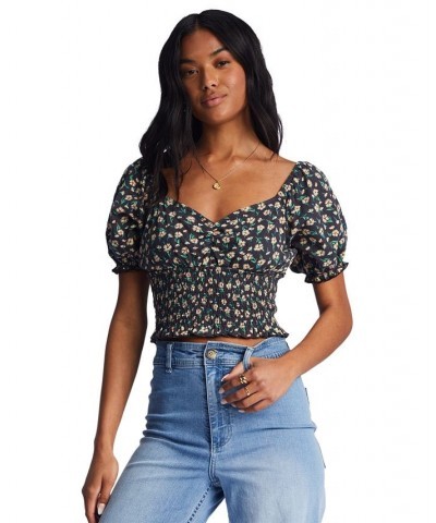 Juniors' Love Song Cotton Smocked Crop Top Black $23.61 Tops