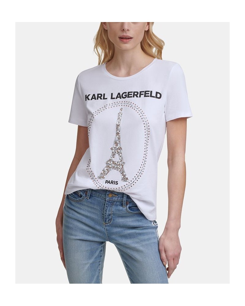 Women's Sequin Eiffel Tower Tee White $29.16 Tops