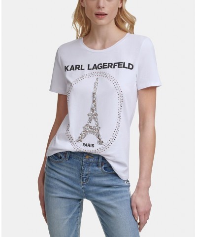 Women's Sequin Eiffel Tower Tee White $29.16 Tops