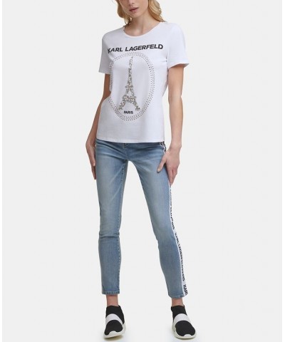 Women's Sequin Eiffel Tower Tee White $29.16 Tops