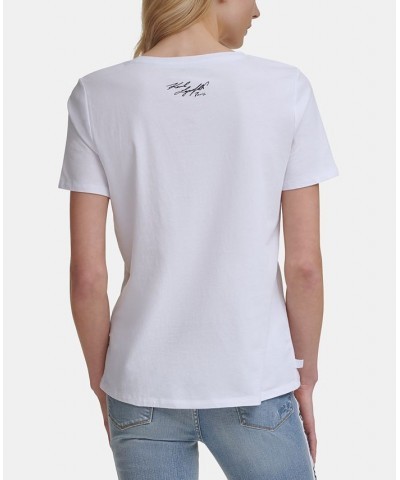 Women's Sequin Eiffel Tower Tee White $29.16 Tops