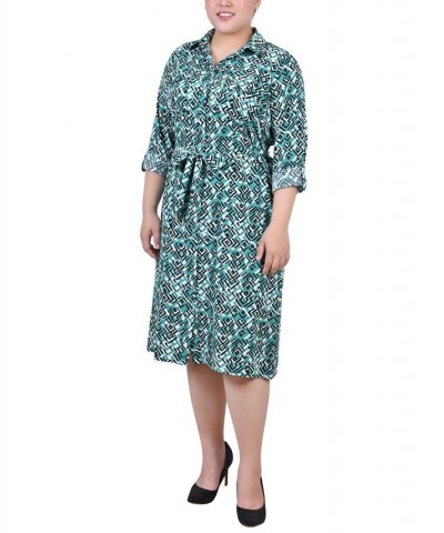 Plus Size Printed Shirt Dress Green Diatribe $19.92 Dresses