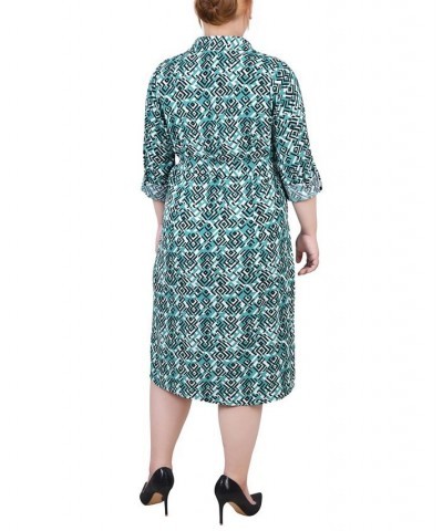 Plus Size Printed Shirt Dress Green Diatribe $19.92 Dresses