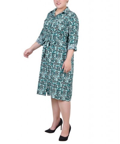 Plus Size Printed Shirt Dress Green Diatribe $19.92 Dresses