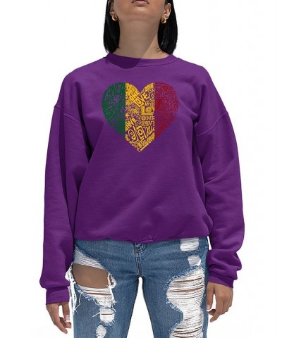 Women's Word Art Crewneck One Love Heart Sweatshirt Purple $20.50 Tops