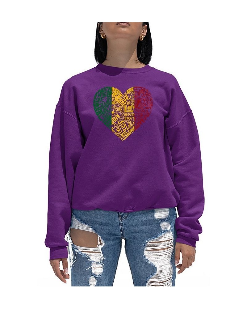 Women's Word Art Crewneck One Love Heart Sweatshirt Purple $20.50 Tops