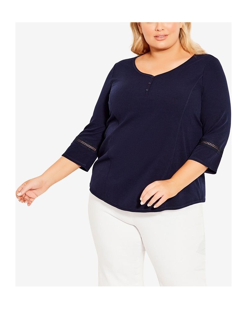 Plus Size Rib Henley Top Blue $28.08 Tops