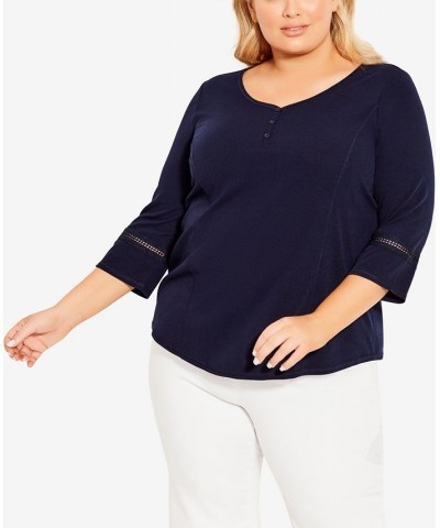 Plus Size Rib Henley Top Blue $28.08 Tops