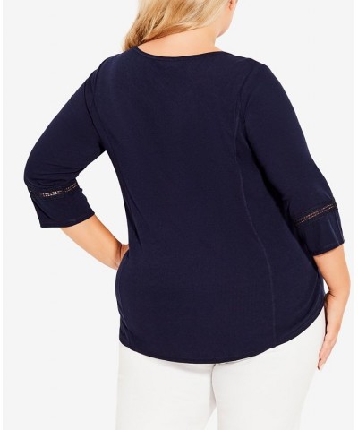 Plus Size Rib Henley Top Blue $28.08 Tops