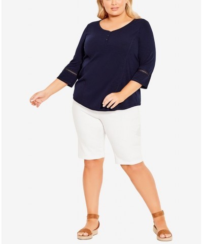 Plus Size Rib Henley Top Blue $28.08 Tops