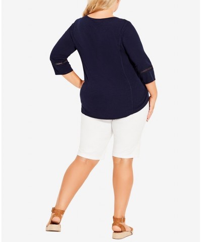 Plus Size Rib Henley Top Blue $28.08 Tops