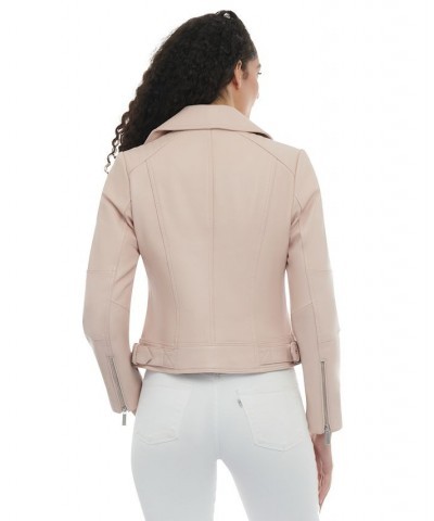 Women's Leather Moto Jacket Pink $108.50 Coats