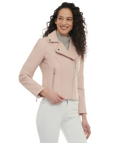 Women's Leather Moto Jacket Pink $108.50 Coats