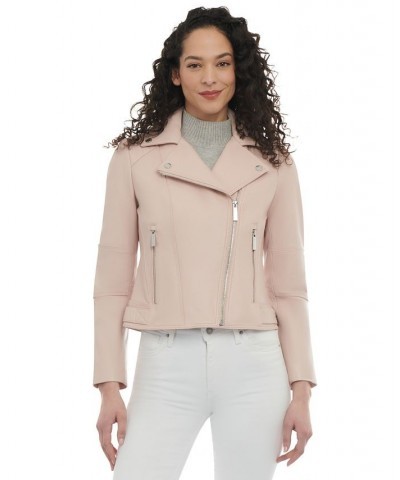 Women's Leather Moto Jacket Pink $108.50 Coats