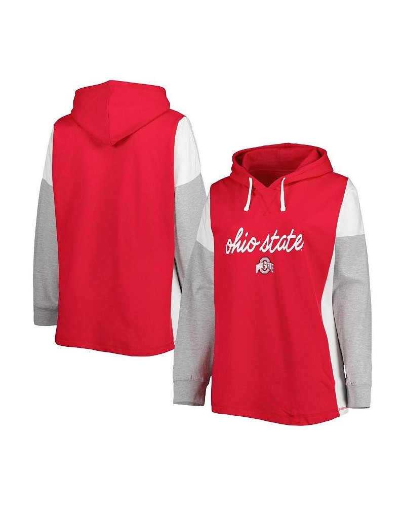 Women's Scarlet White Ohio State Buckeyes Plus Size Play It Safe Color Block Pullover Hoodie Scarlet, White $45.04 Sweatshirts