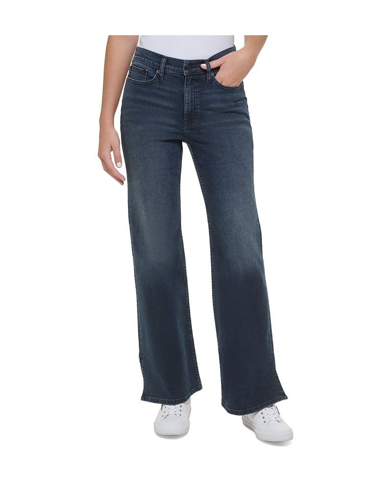 Women's High-Rise Flared Slit-Hem Jeans Sapphire $29.43 Jeans