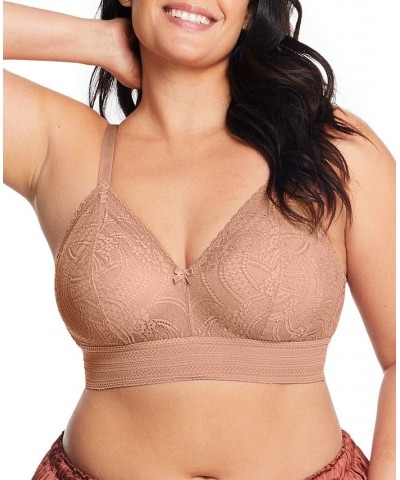 Plus Size Full Figure Bramour Gramercy Luxe Lace Wireless Bralette Brown $25.28 Bras