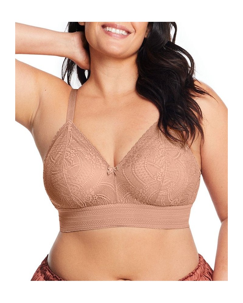 Plus Size Full Figure Bramour Gramercy Luxe Lace Wireless Bralette Brown $25.28 Bras