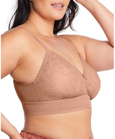 Plus Size Full Figure Bramour Gramercy Luxe Lace Wireless Bralette Brown $25.28 Bras