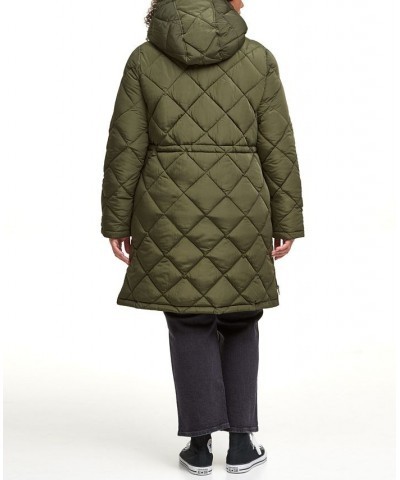 Trendy Plus Size Diamond-Quilted Hooded Long Parka Jacket Green $56.00 Jackets