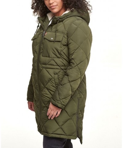 Trendy Plus Size Diamond-Quilted Hooded Long Parka Jacket Green $56.00 Jackets