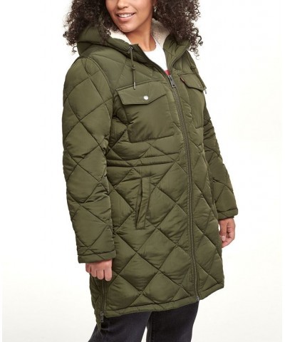 Trendy Plus Size Diamond-Quilted Hooded Long Parka Jacket Green $56.00 Jackets