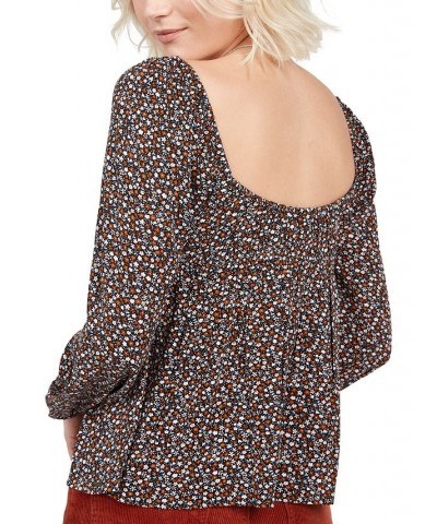 Juniors' Hey Stone Hey Printed Puff-Sleeve Top Black Combo $21.50 Tops